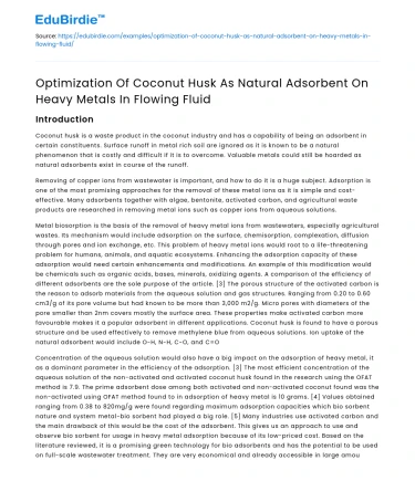 Coconut Husk for Heavy Metal Adsorption in Flowing Fluid