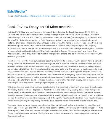 Book Review Essay on ‘Of Mice and Men’