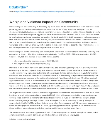 Implications of Workplace Violence on Society