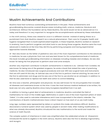 Muslim Achievements And Contributions