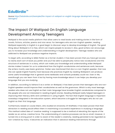 The Influence of Wattpad on Teenage English Literacy