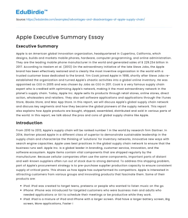 Apple Executive Summary Essay