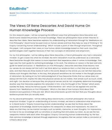 The Views Of Rene Descartes And David Hume On Human Knowledge Process