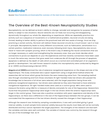 The Overview of the Best-Known Neuroplasticity Studies