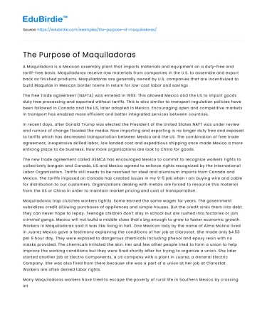 The Purpose of Maquiladoras