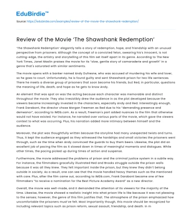 Review of the Movie ‘The Shawshank Redemption’