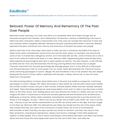 Beloved: Power Of Memory And Rememory Of The Past Over People