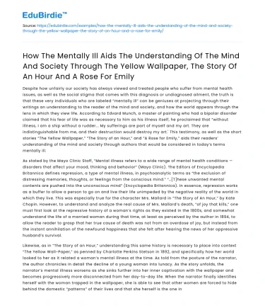 Mental Illness in The Yellow Wallpaper and A Rose for Emily