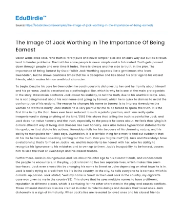 The Image Of Jack Worthing In The Importance Of Being Earnest