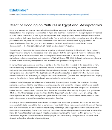 Effect of Flooding on Cultures in Egypt and Mesopotamia