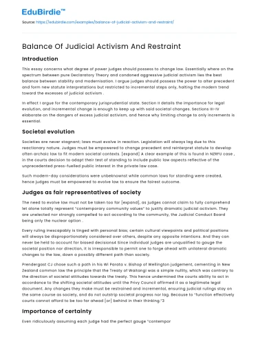 Balance Of Judicial Activism And Restraint