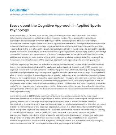 Essay about the Cognitive Approach in Applied Sports Psychology