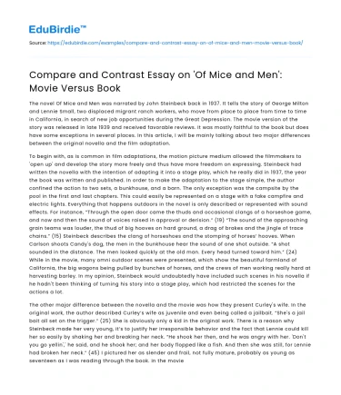 Compare and Contrast Essay on ‘Of Mice and Men’: Movie Versus Book