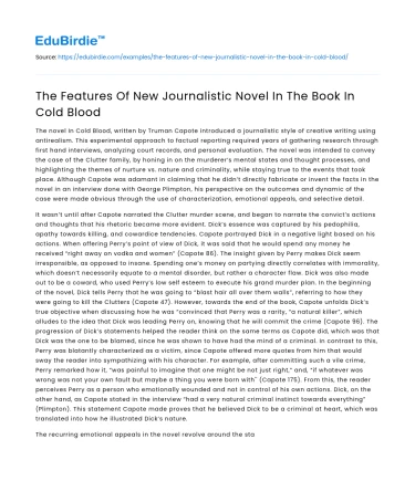 The Features Of New Journalistic Novel In The Book In Cold Blood