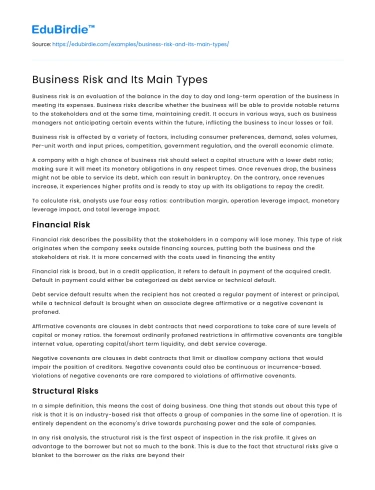 Business Risk and Its Main Types