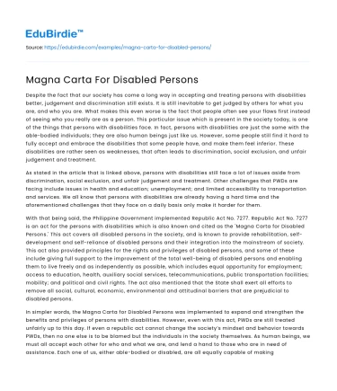 Magna Carta For Disabled Persons