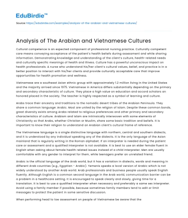 Cultural Dynamics: Arabian and Vietnamese Traditions
