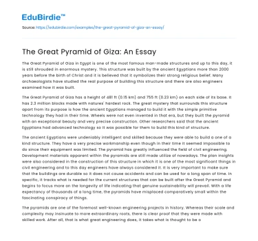 The Great Pyramid of Giza: An Essay