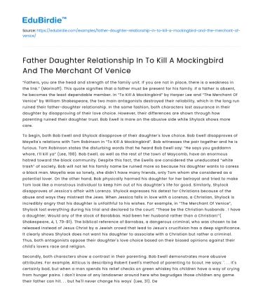 Father-Daughter Relationships in To Kill a Mockingbird and Merchant of Venice