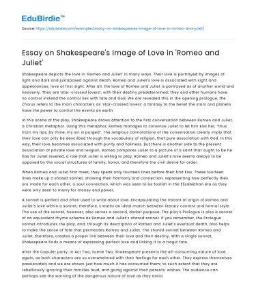 Essay on Shakespeare’s Image of Love in ‘Romeo and Juliet’