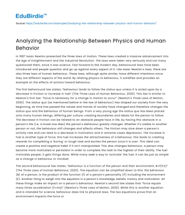Analyzing the Relationship Between Physics and Human Behavior
