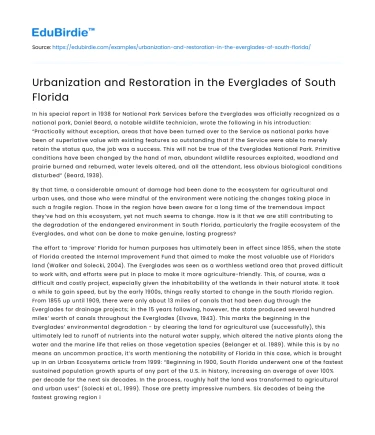 Urbanization and Restoration in the Everglades of South Florida