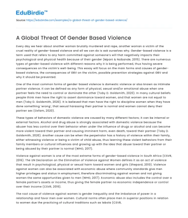 A Global Threat Of Gender Based Violence