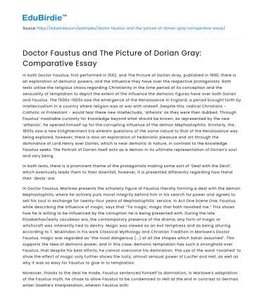 Doctor Faustus and The Picture of Dorian Gray: Comparative Essay