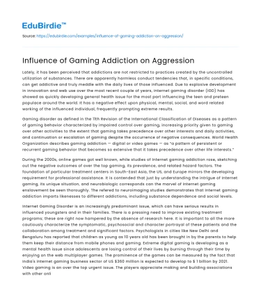 Influence of Gaming Addiction on Aggression