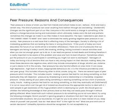Peer Pressure: Reasons And Consequences