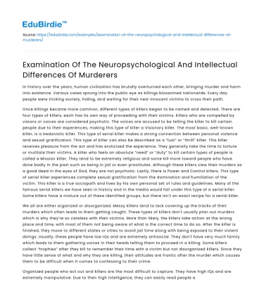 Neuropsychological & Intellectual Differences in Murderers