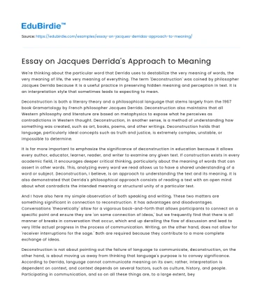 Essay on Jacques Derrida’s Approach to Meaning