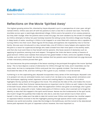 Reflections on the Movie ‘Spirited Away’