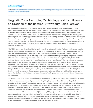 Impact of Magnetic Tape on ‘Strawberry Fields Forever’ by The Beatles