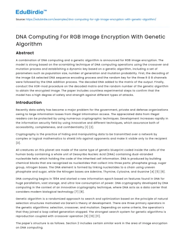 DNA Computing For RGB Image Encryption With Genetic Algorithm