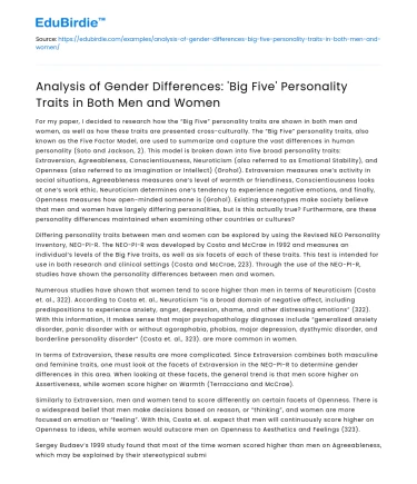 Gender differences in ‘Big Five’ traits in men and women