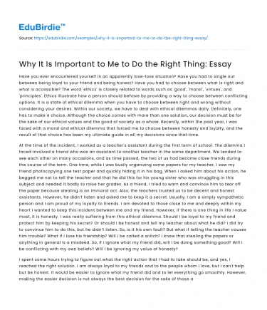 Why It Is Important to Me to Do the Right Thing: Essay