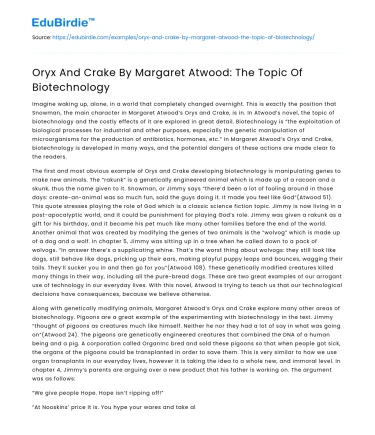 Oryx And Crake By Margaret Atwood: The Topic Of Biotechnology