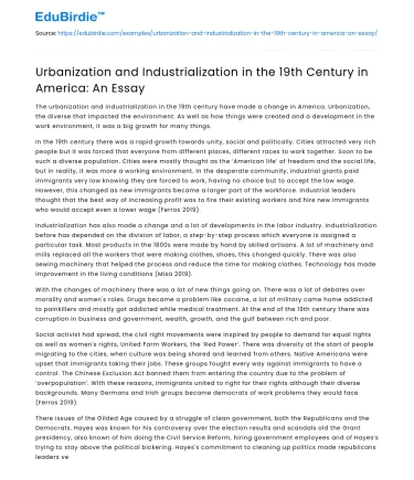 Urbanization and Industrialization in 19th Century America