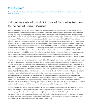 Alcohol’s Legal Status and Social Harm