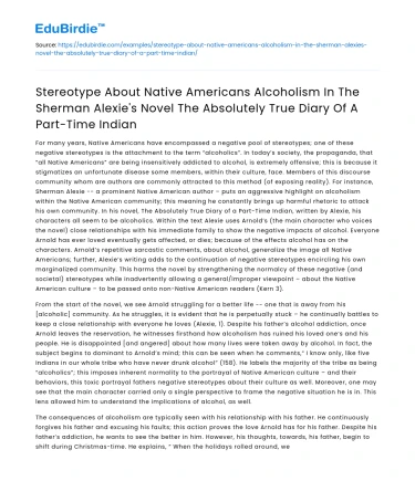 Stereotypes of Native American alcoholism in Alexie’s novel
