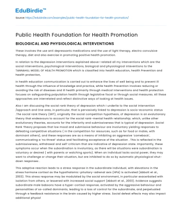 Public Health Foundation for Health Promotion