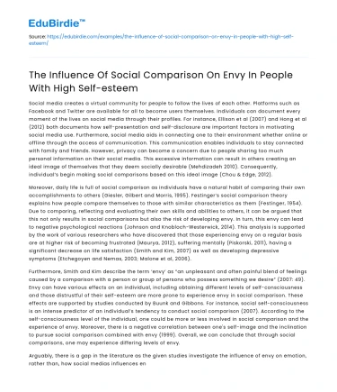 The Influence Of Social Comparison On Envy In People With High Self-esteem