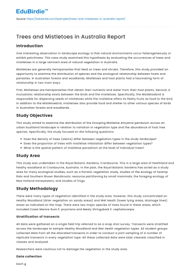 Trees and Mistletoes in Australia Report