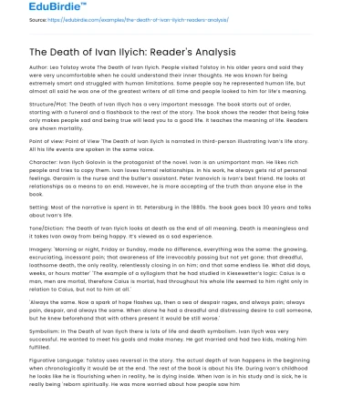 The Death of Ivan Ilyich: Reader’s Analysis
