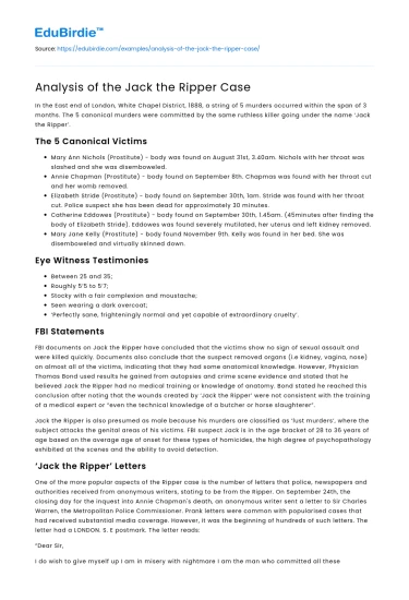 Analysis of the Jack the Ripper Case