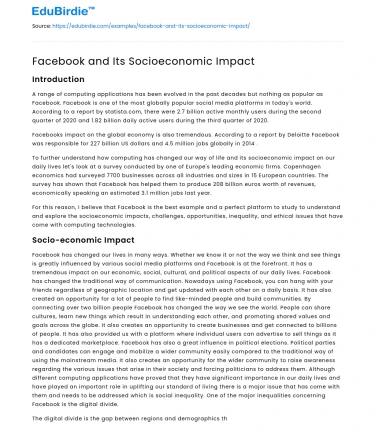 Facebook and Its Socioeconomic Impact