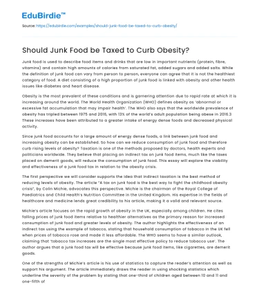 Should Junk Food be Taxed to Curb Obesity?