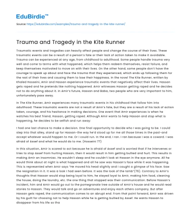 Trauma and Tragedy in the Kite Runner