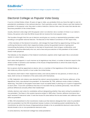 Electoral College vs Popular Vote Essay